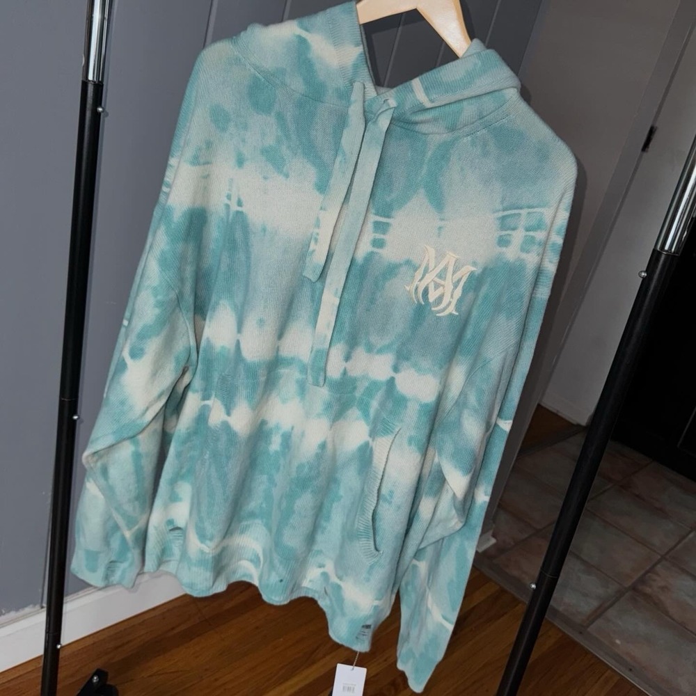 AMIRI Tie Dye Cashmere & Wool Hoodie Sea Blue Men's Size X-Large